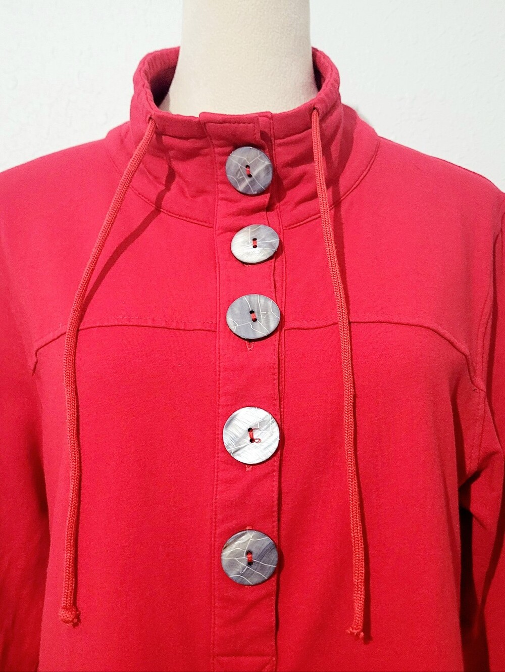 Lulu-B Red Tunic Top Size Medium Button Neck Long Sleeve Stretch Cotton Pullover - Picture 3 of 12